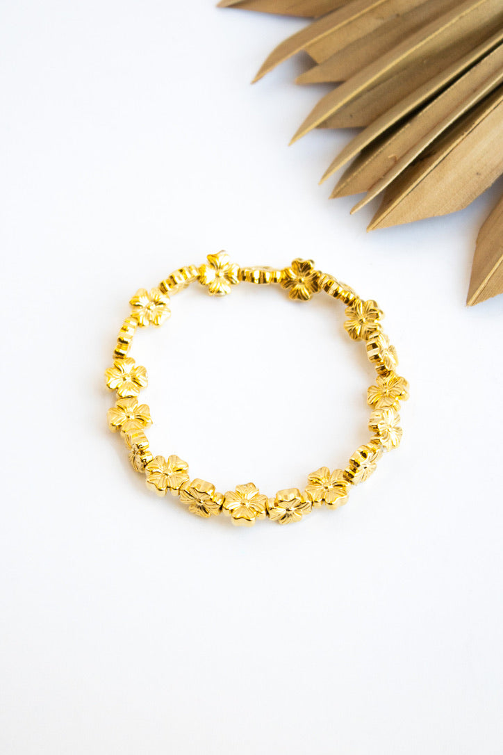 Hibiscus Flower Gold Alloy Stretch Bracelet #2 | Shop Bali Queen