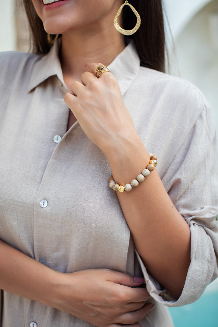 Naples Picture Jasper Gold Nugget Stretch Bracelet | Shop Bali Queen