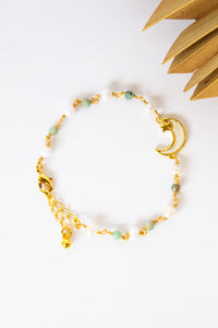 18K Toggle Crescent Moon Pearl Bracelet | Shop Bali Queen