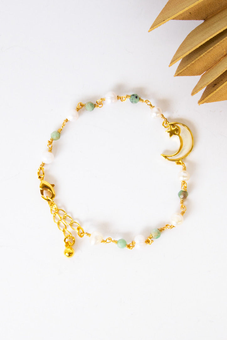 18K Toggle Crescent Moon Pearl Bracelet | Shop Bali Queen