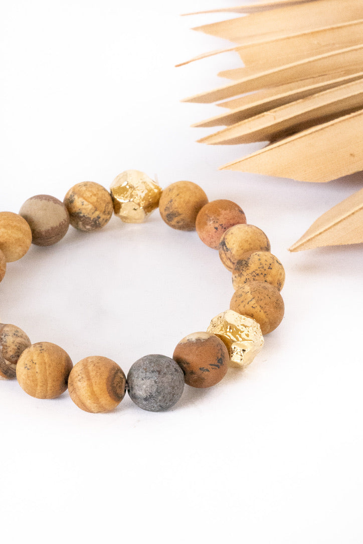 Naples Picture Jasper Gold Nugget Stretch Bracelet | Shop Bali Queen