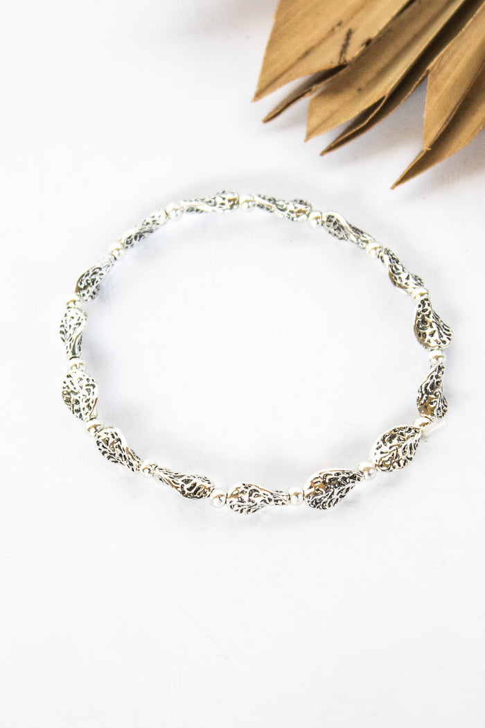 Hammered Leaf Alloy Stretch Bracelet #79 | Shop Bali Queen