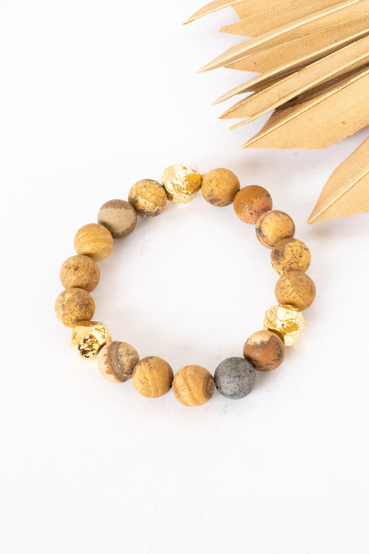 Naples Picture Jasper Gold Nugget Stretch Bracelet | Shop Bali Queen