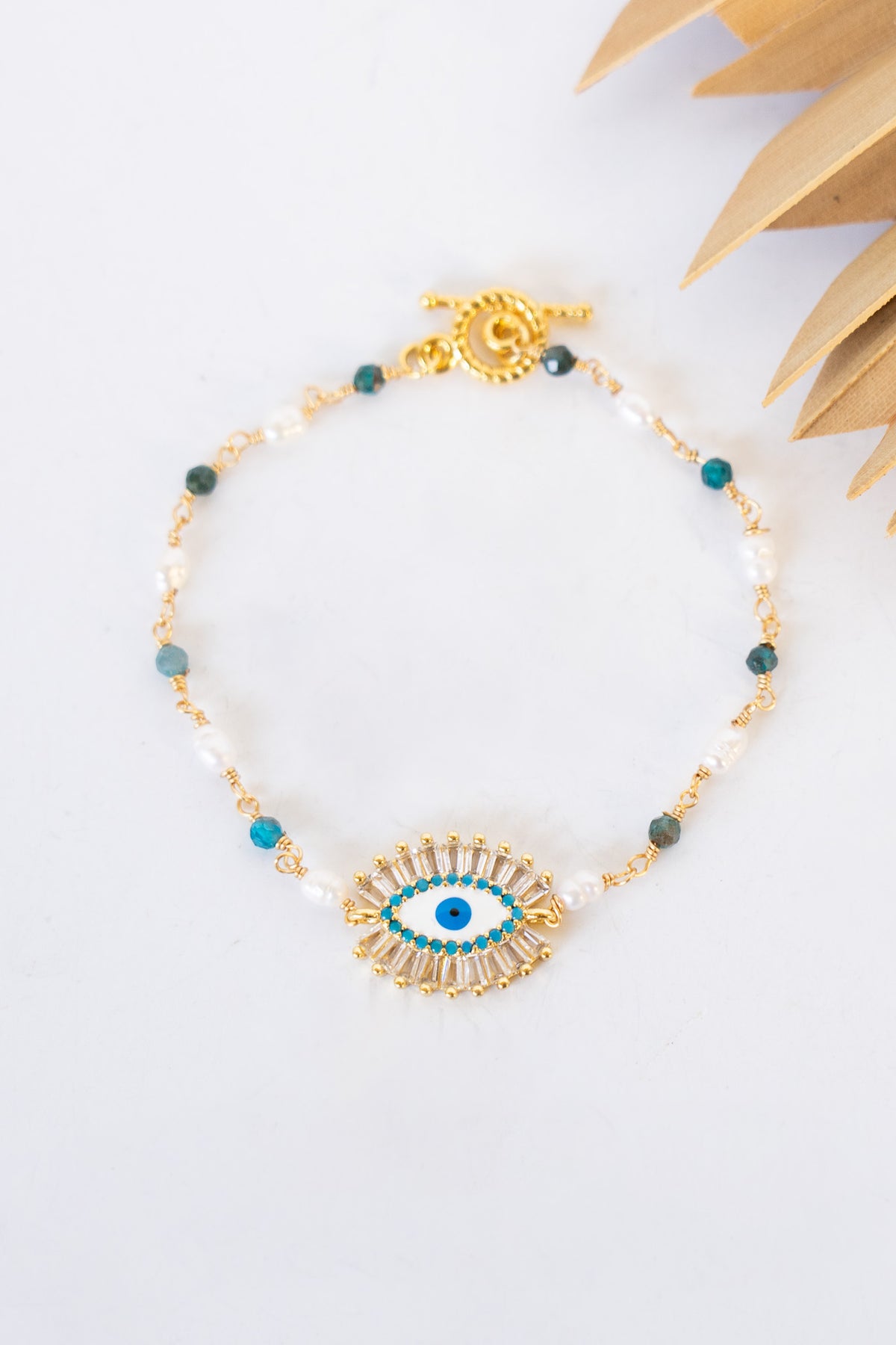 18K Toggle Blinking Evil Eye Pearl & Sodalite Bracelet | Shop Bali Queen