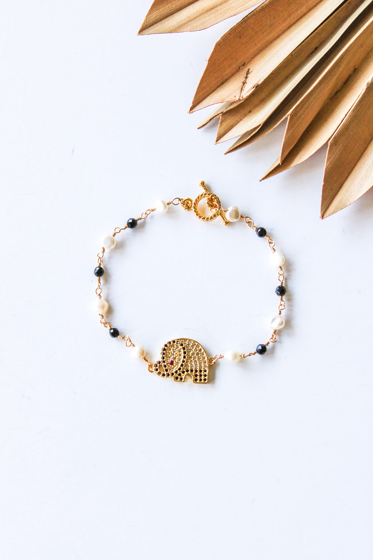 18K Toggle Elephant Pearl & Onyx Bracelet | Shop Bali Queen