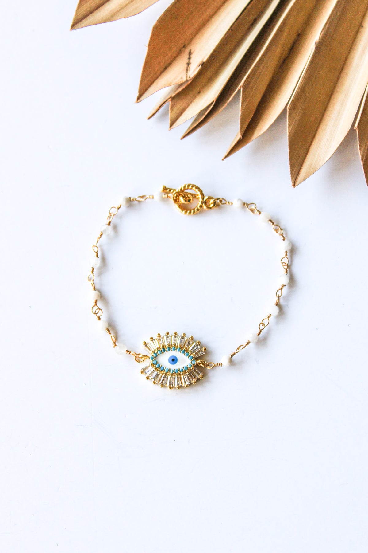 18K Toggle White Calcite Evil Eye Bracelet | Shop Bali Queen