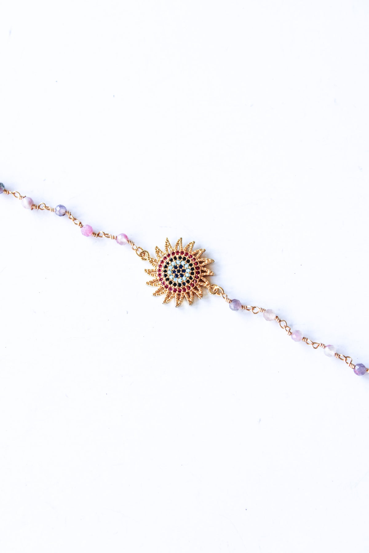 18K Toggle Rose Quartz/Amethyst Sun Bracelet
