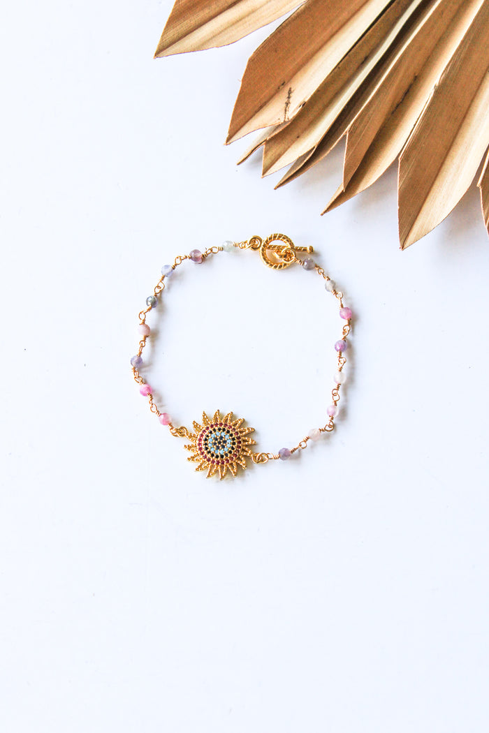 18K Toggle Rose Quartz/Amethyst Sun Bracelet | Shop Bali Queen