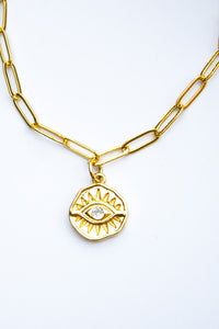 18K Link Evil Eye Coin Pendant Bracelet | Shop Bali Queen