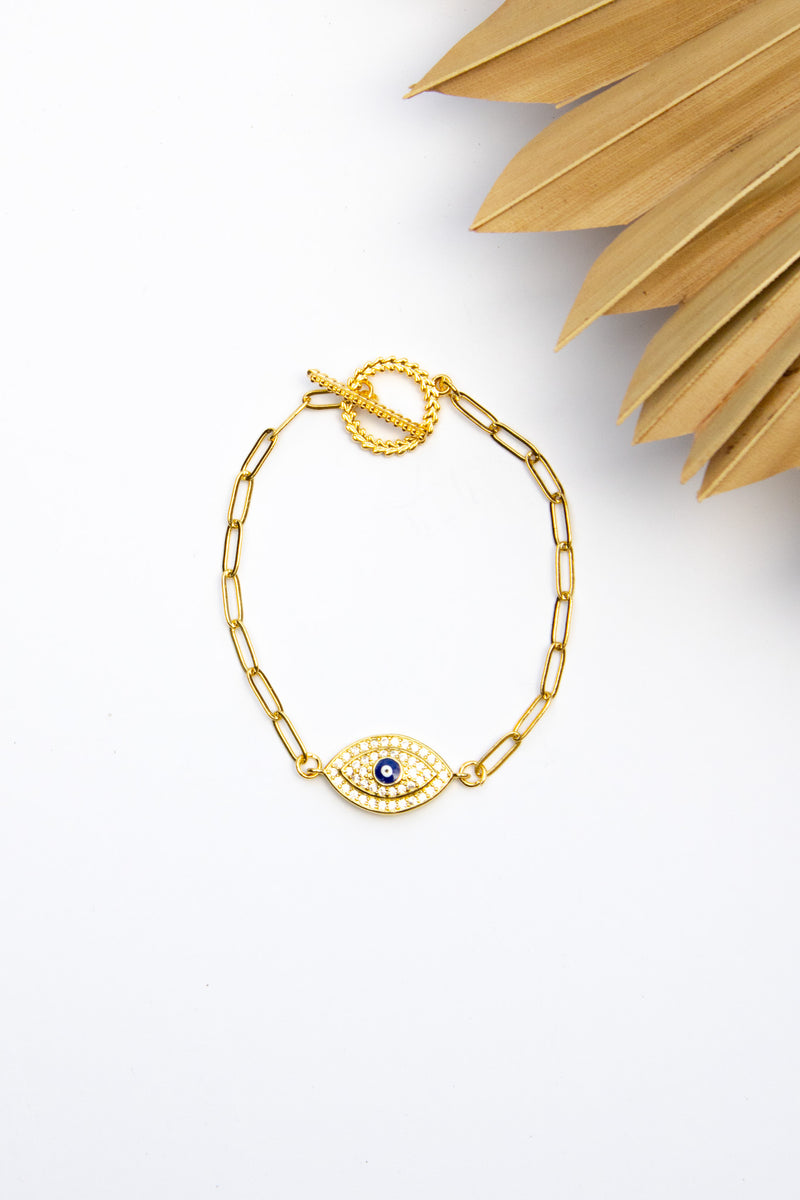 18K Link Bling'd Out Evil Eye Bracelet | Shop Bali Queen