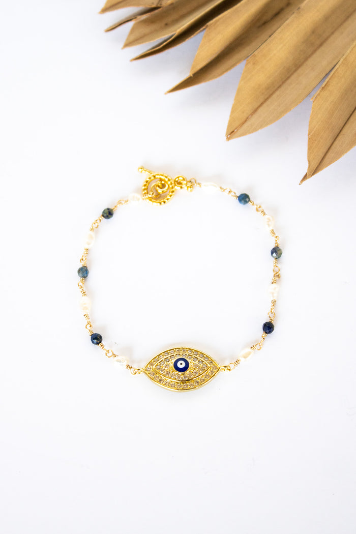 18K Toggle Eyes Wide Open Lapis & Pearl Bracelet | Shop Bali Queen