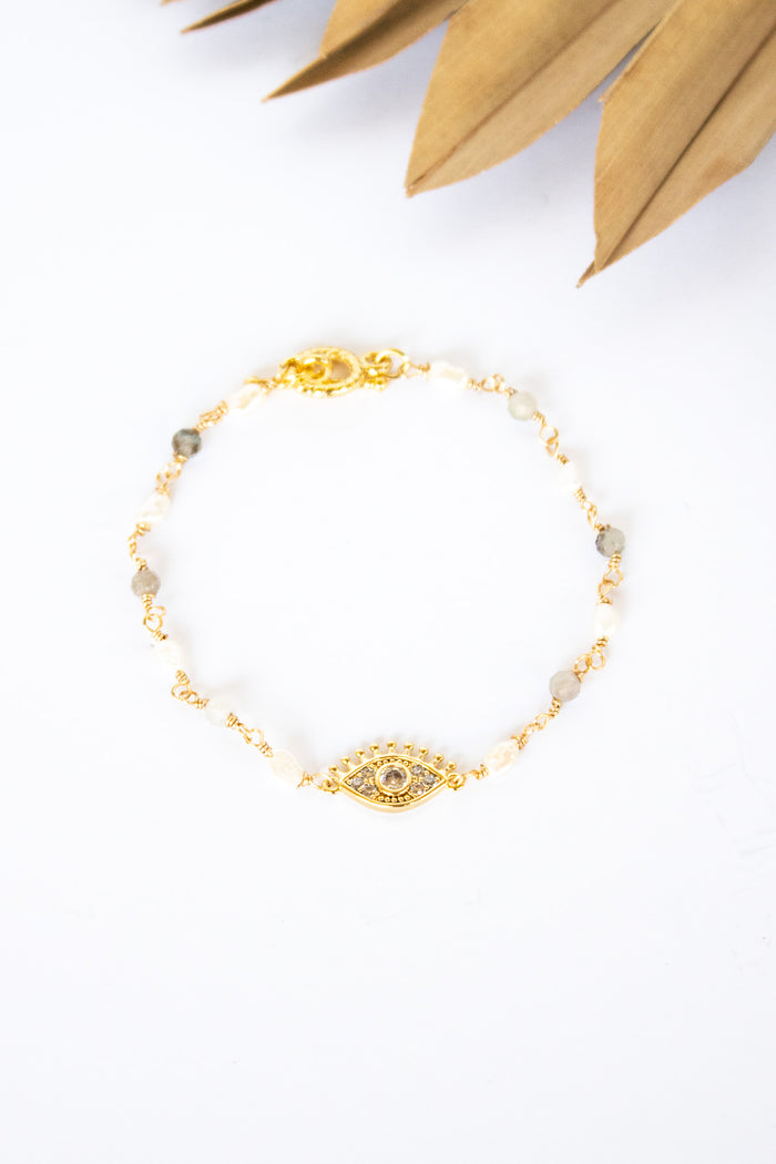 18K Toggle Dainty Evil Eye Pearl Bracelet | Shop Bali Queen