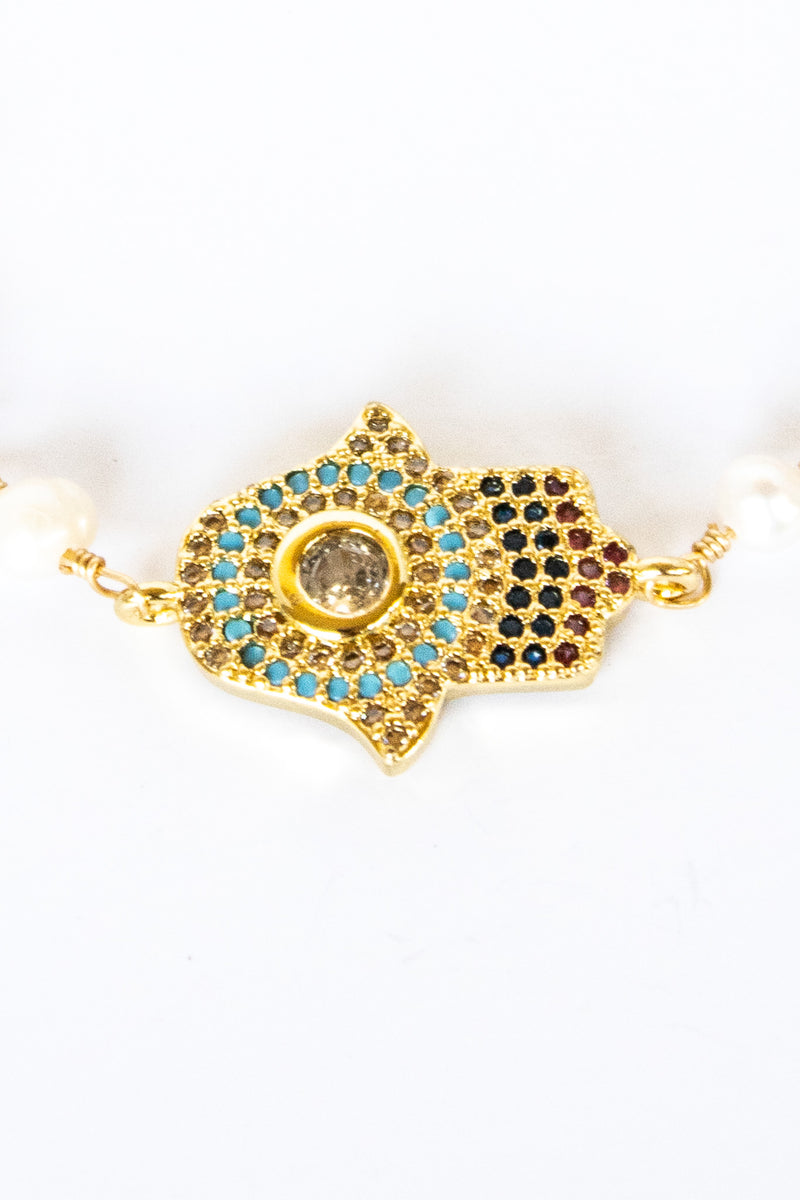 18K Toggle Lg Hamsa Lapis and Pearl Bracelet | Shop Bali Queen