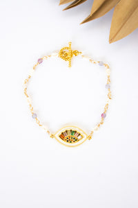 18K Toggle Rainbow Evil Eye Pearl Bracelet | Shop Bali Queen