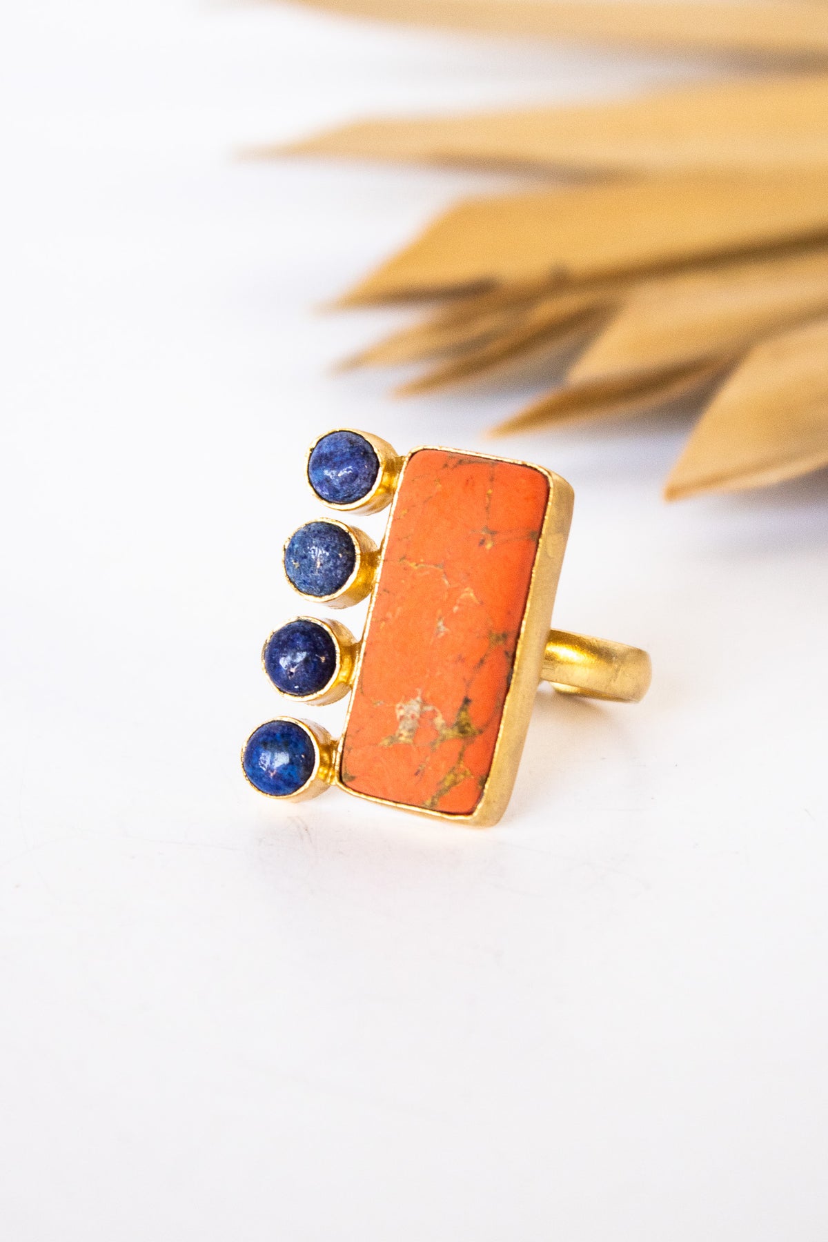 Dasha Carnelian & Sodalite Shield Ring | Shop Bali Queen