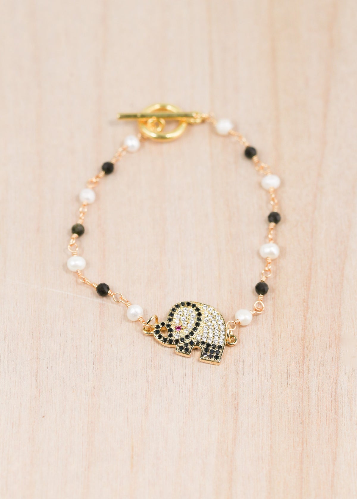 18K Toggle Elephant Pearl & Onyx Bracelet | Shop Bali Queen