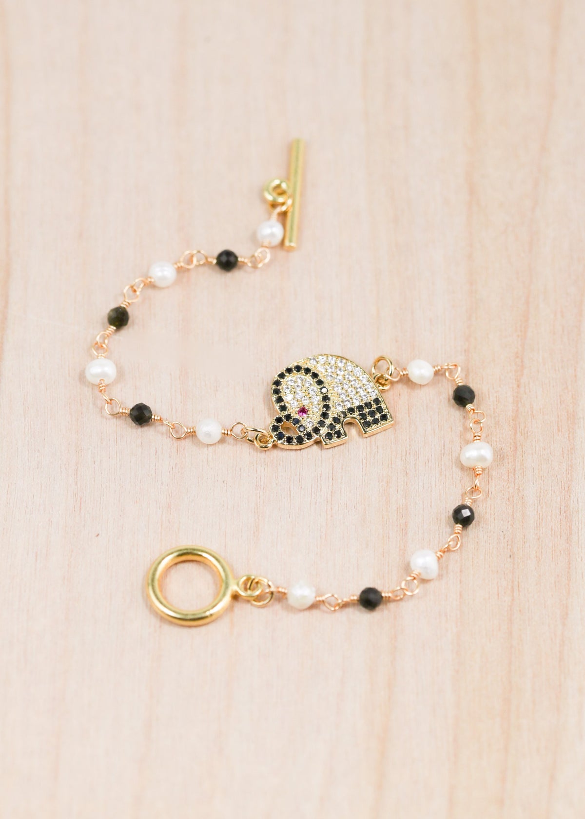 18K Toggle Elephant Pearl & Onyx Bracelet | Shop Bali Queen