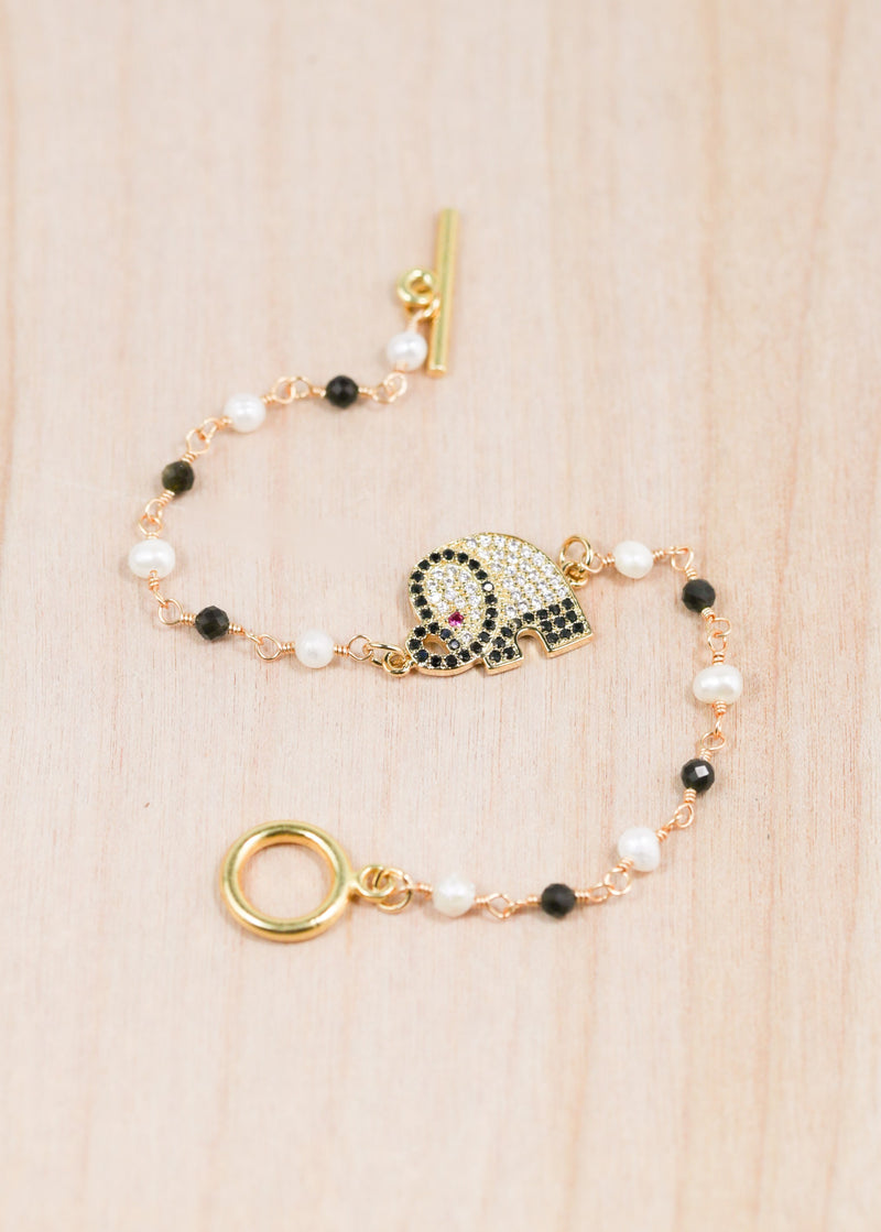 18K Toggle Elephant Pearl & Onyx Bracelet | Shop Bali Queen