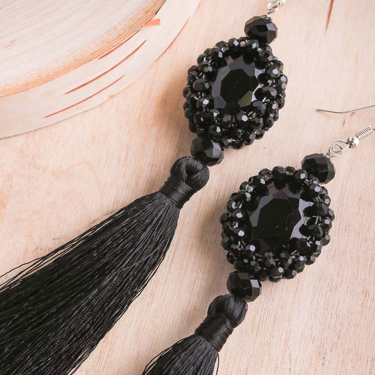 Long black sales tassel earrings